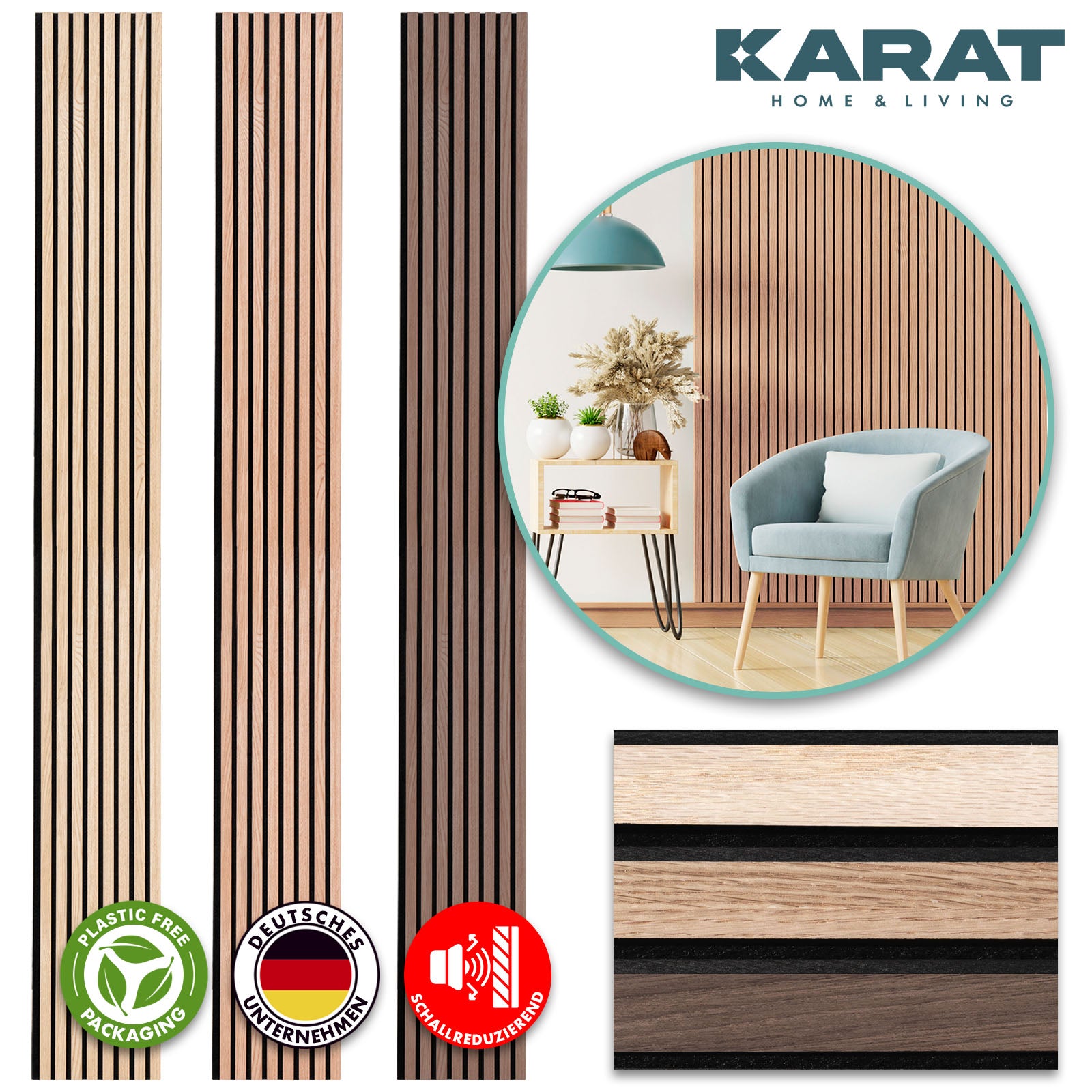Akustikpaneele in Holzoptik | Zeitloses Design für eine angenehme Raumakustik | Erhältlich in 3 Designs und 2 Größen