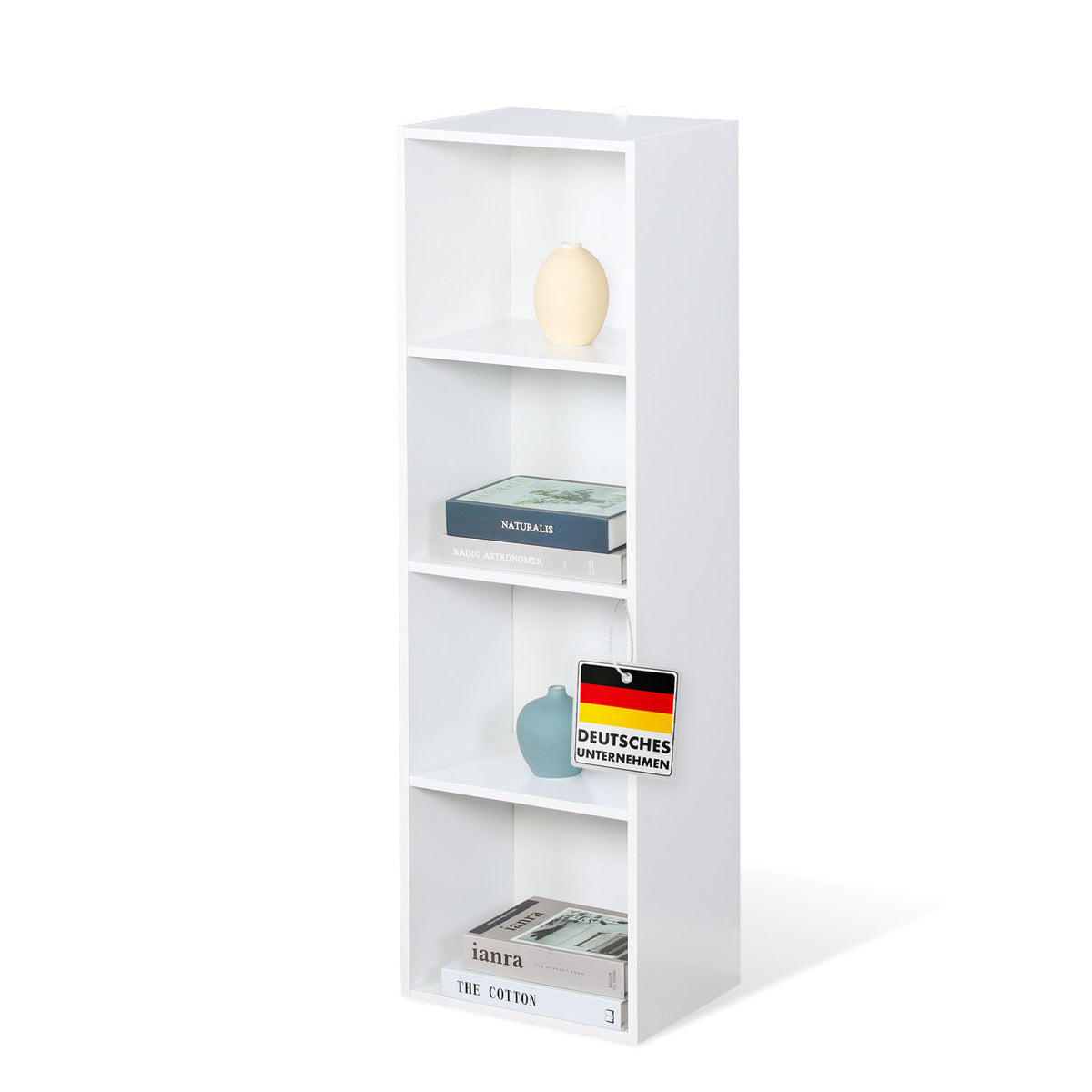 Bücherregal | Alaska | Weißer MDF-Bücherschrank mit 4 oder 5 Ebenen | schlank, modern & platzsparend