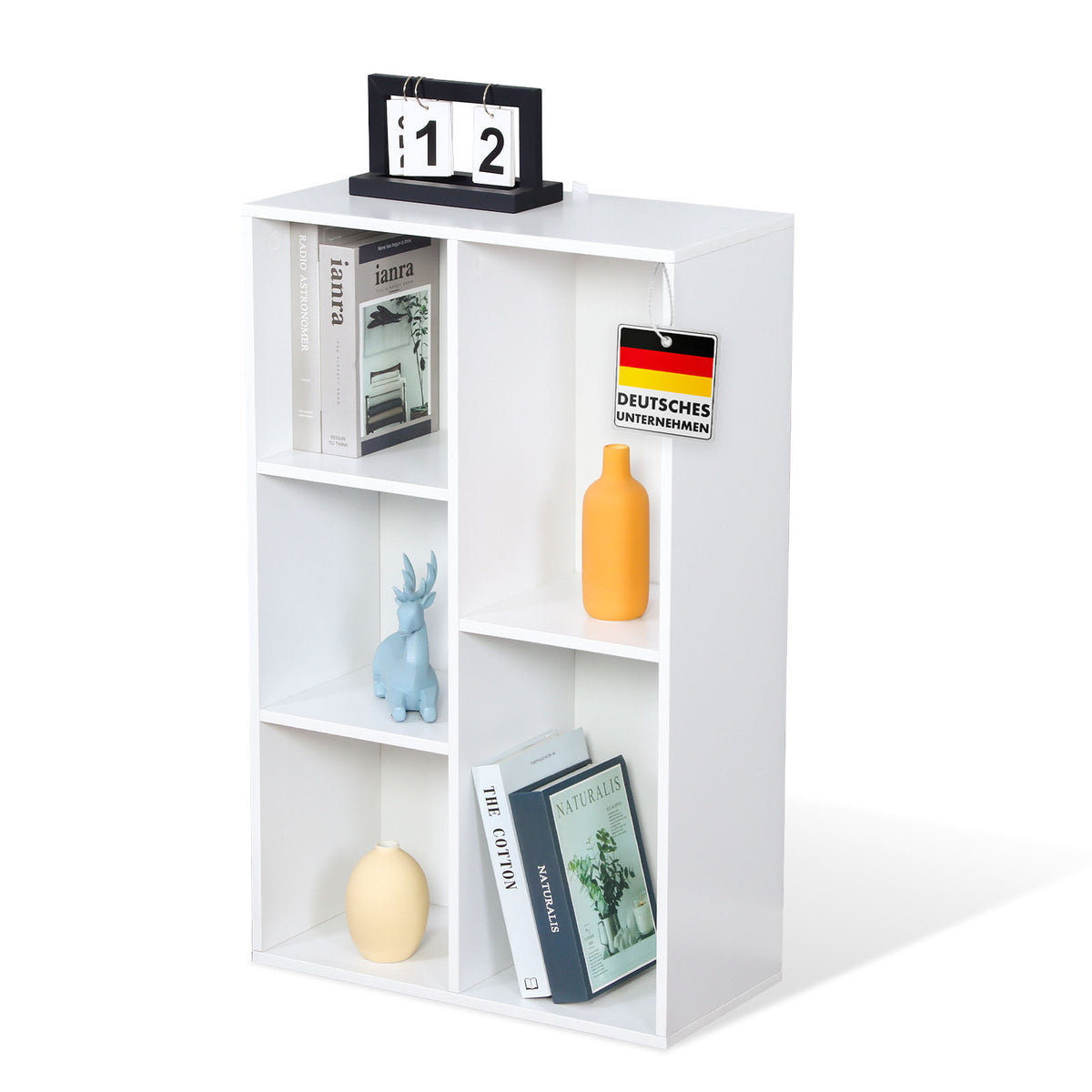 Bücherregal | Arkansas | Weißes MDF-Standregal mit 5–9 Fächern für Bücher und Wohnaccessoires