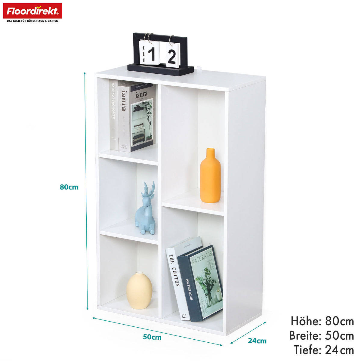 Bücherregal | Arkansas | Weißes MDF-Standregal mit 5–9 Fächern für Bücher und Wohnaccessoires