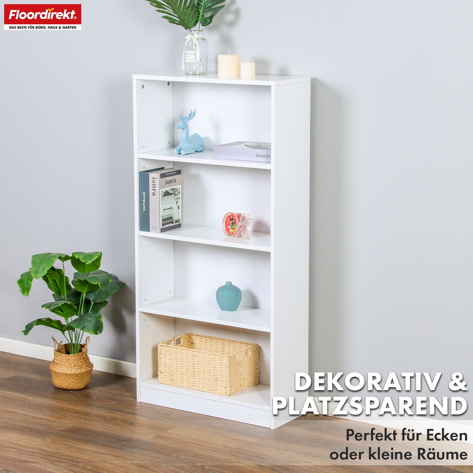 Bücherregal | Maine | Weißes Standregal aus Holz mit 3/4/6 Etagen | Offen & platzsparend für Wohnzimmer, Büro & mehr
