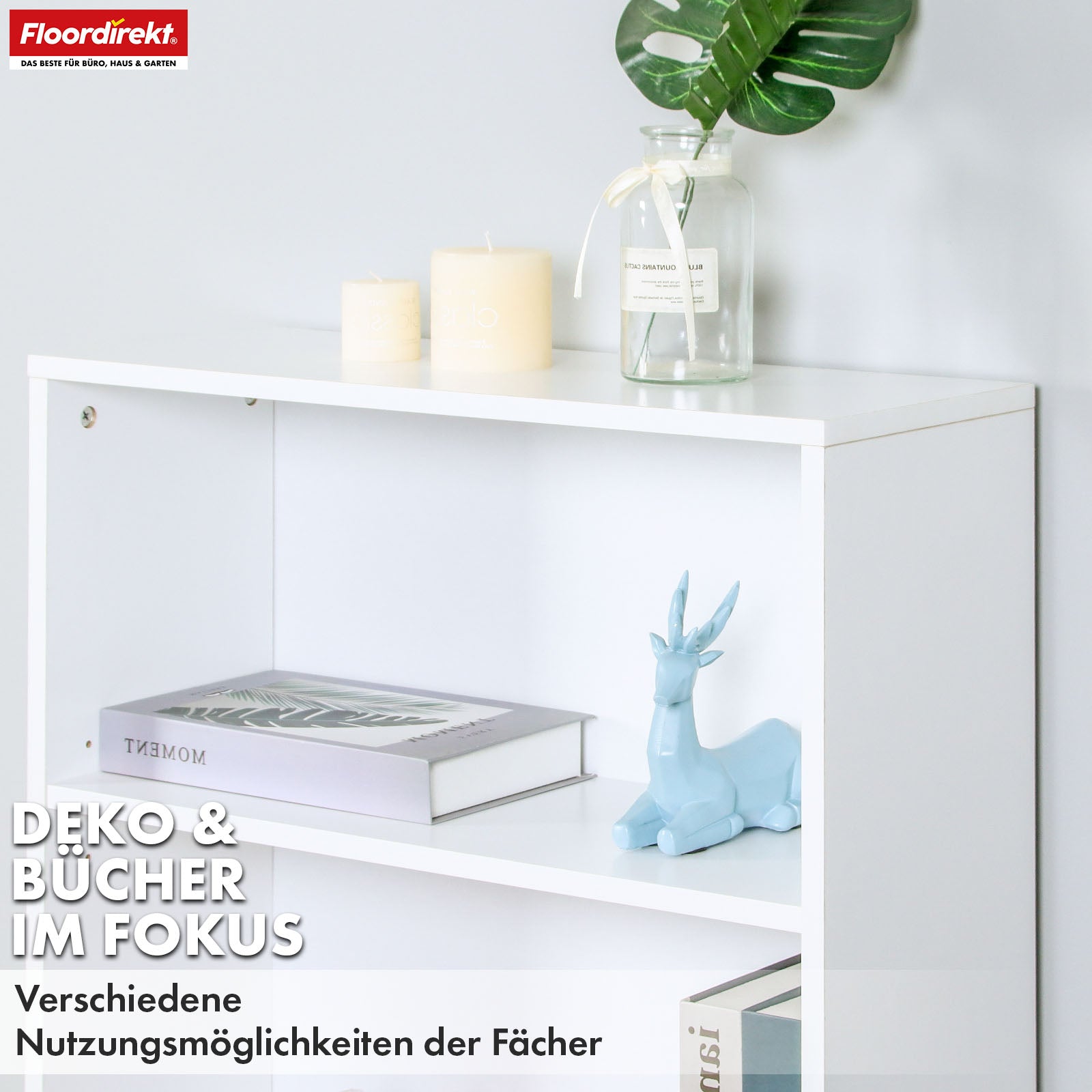 Bücherregal | Maine | Weißes Standregal aus Holz mit 3/4/6 Etagen | Offen & platzsparend für Wohnzimmer, Büro & mehr