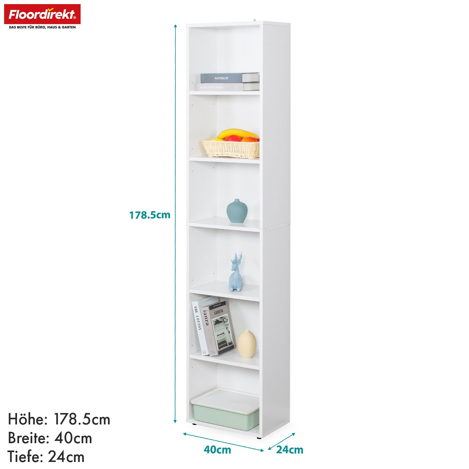 Bücherregal | Maine | Weißes Standregal aus Holz mit 3/4/6 Etagen | Offen & platzsparend für Wohnzimmer, Büro & mehr