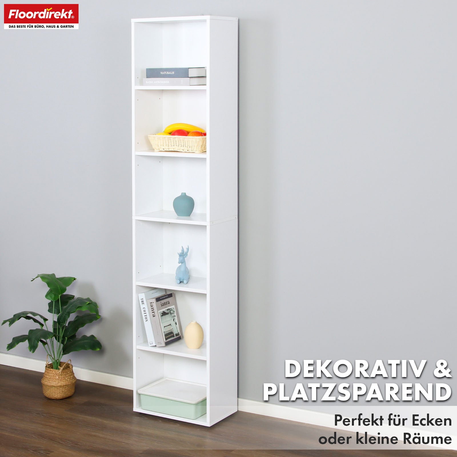 Bücherregal | Maine | Weißes Standregal aus Holz mit 3/4/6 Etagen | Offen & platzsparend für Wohnzimmer, Büro & mehr