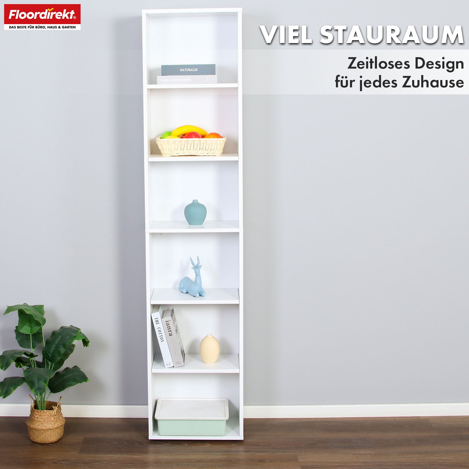 Bücherregal | Maine | Weißes Standregal aus Holz mit 3/4/6 Etagen | Offen & platzsparend für Wohnzimmer, Büro & mehr