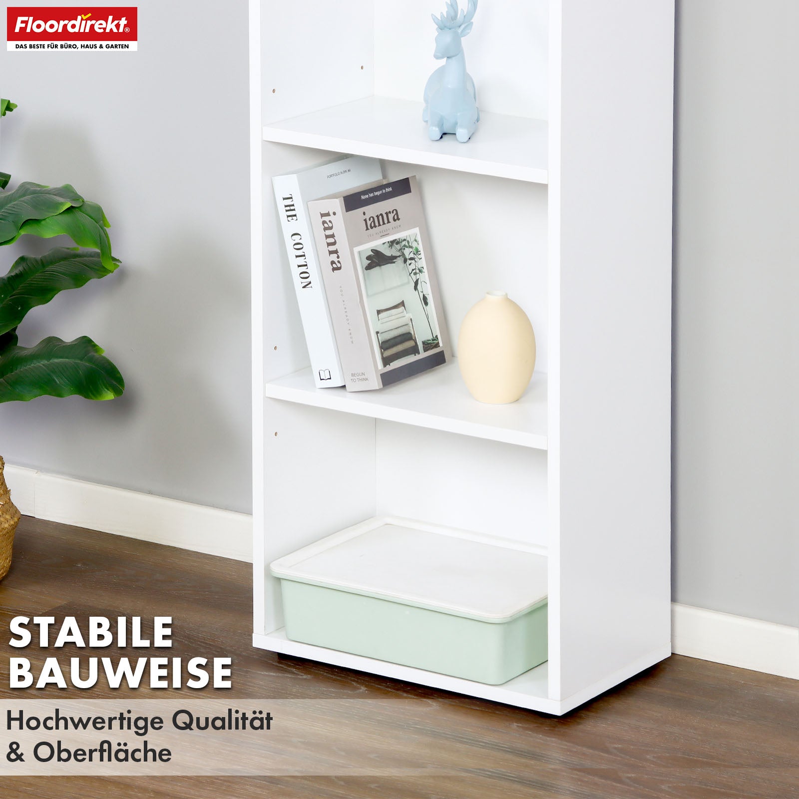 Bücherregal | Maine | Weißes Standregal aus Holz mit 3/4/6 Etagen | Offen & platzsparend für Wohnzimmer, Büro & mehr