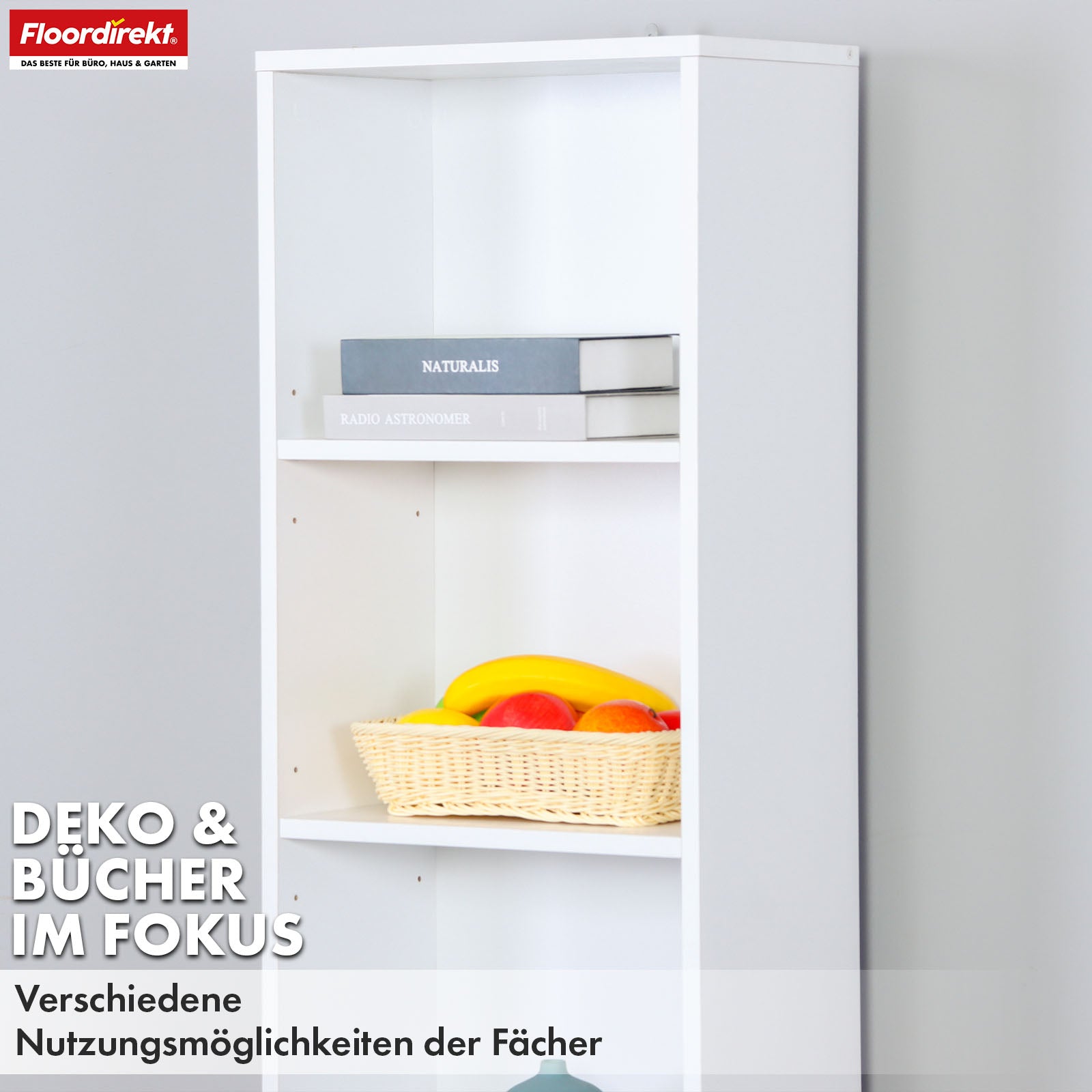 Bücherregal | Maine | Weißes Standregal aus Holz mit 3/4/6 Etagen | Offen & platzsparend für Wohnzimmer, Büro & mehr