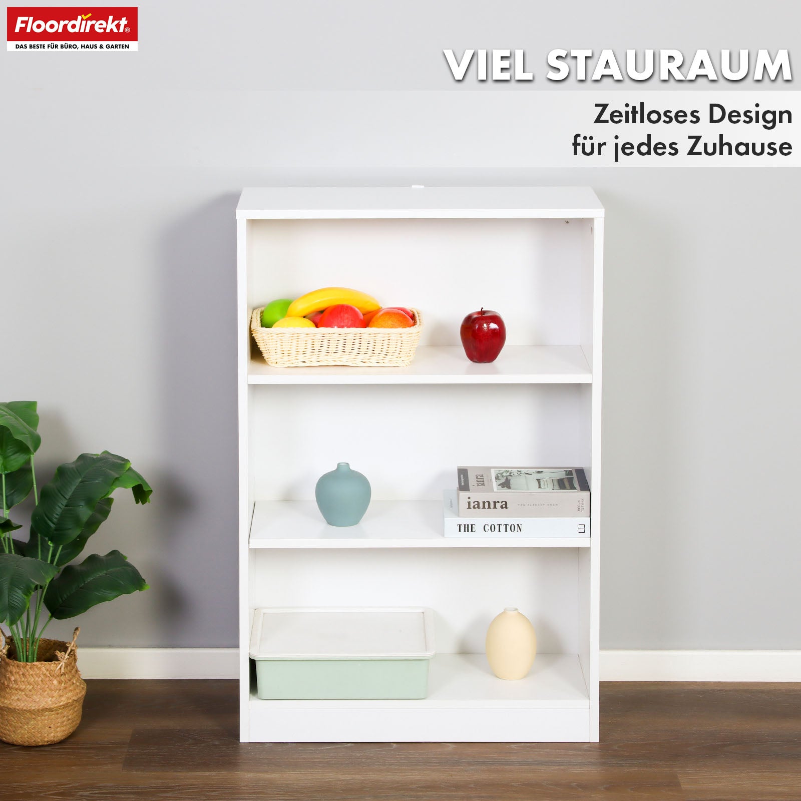 Bücherregal | Maine | Weißes Standregal aus Holz mit 3/4/6 Etagen | Offen & platzsparend für Wohnzimmer, Büro & mehr