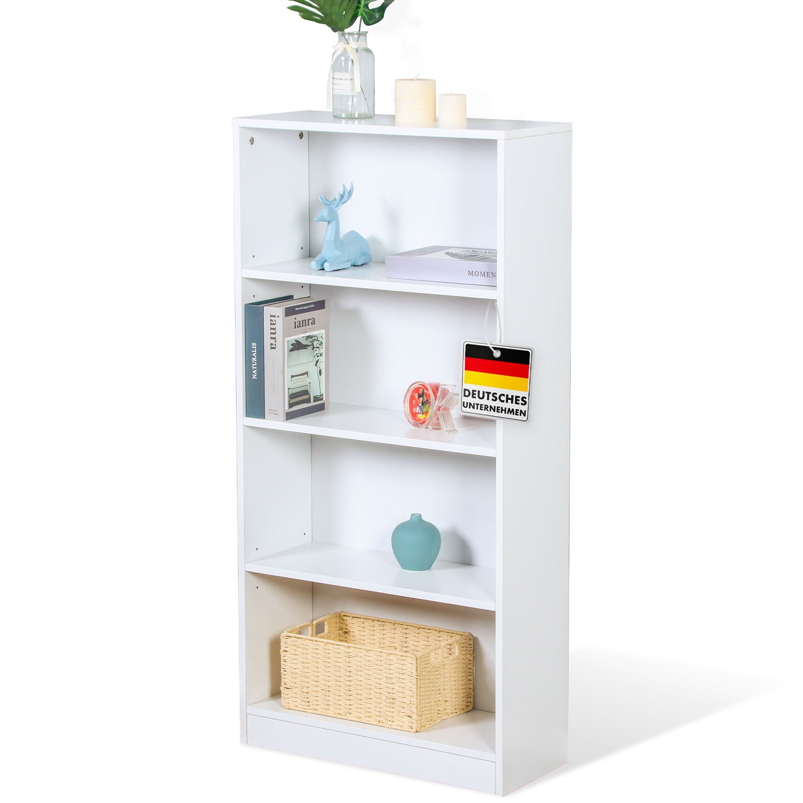 Bücherregal | Maine | Weißes Standregal aus Holz mit 3/4/6 Etagen | Offen & platzsparend für Wohnzimmer, Büro & mehr