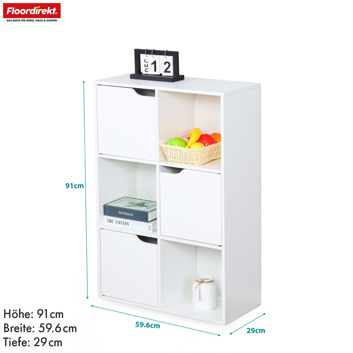 Bücherregal | Connecticut | Weißes Standregal aus MDF mit Fächern & Türen, Kippschutz, 2 Größen