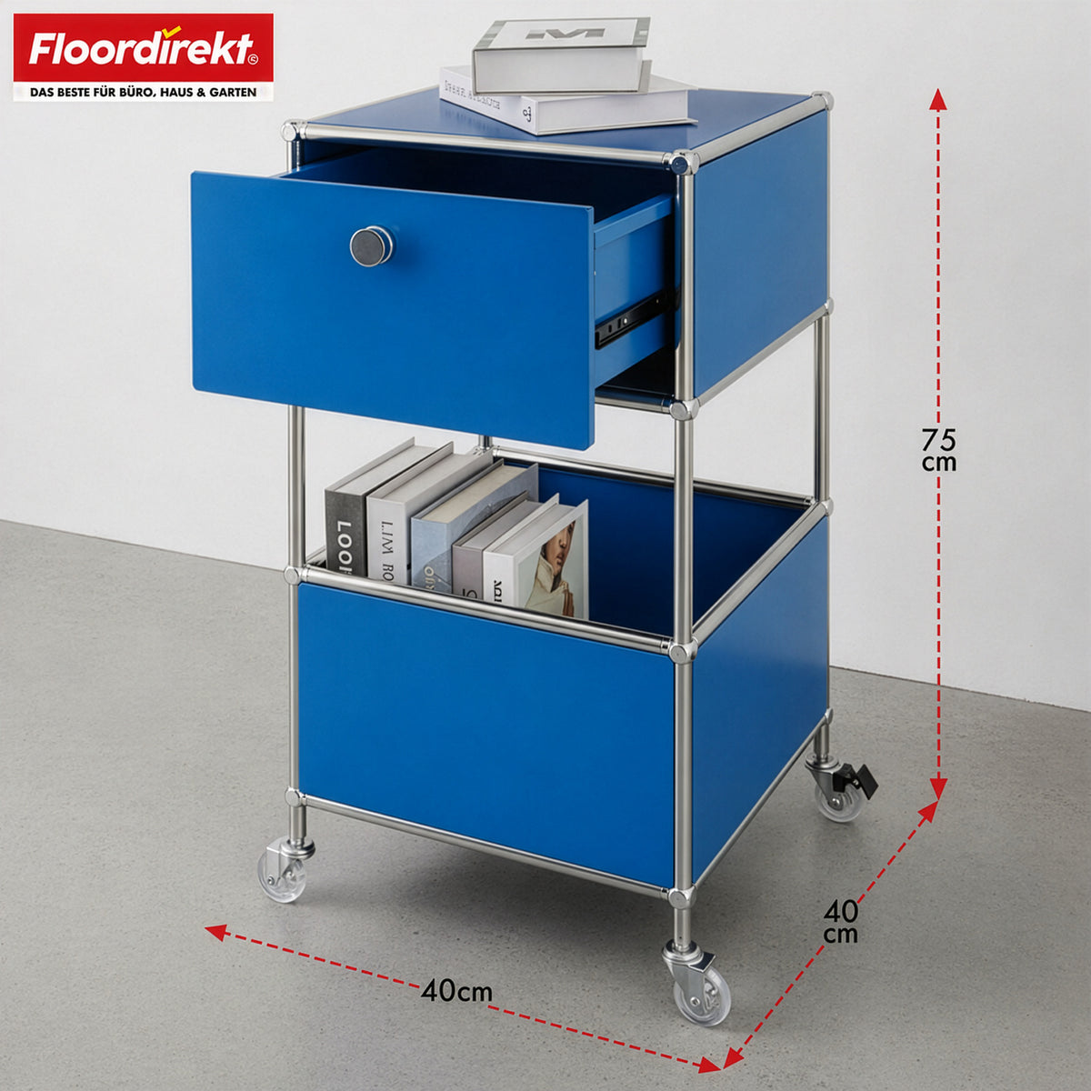 Metallregal | Concept Epure MK-145 | 3-stöckiger Rollcontainer mit Schublade & Ablagen | In mehreren Farben erhältlich
