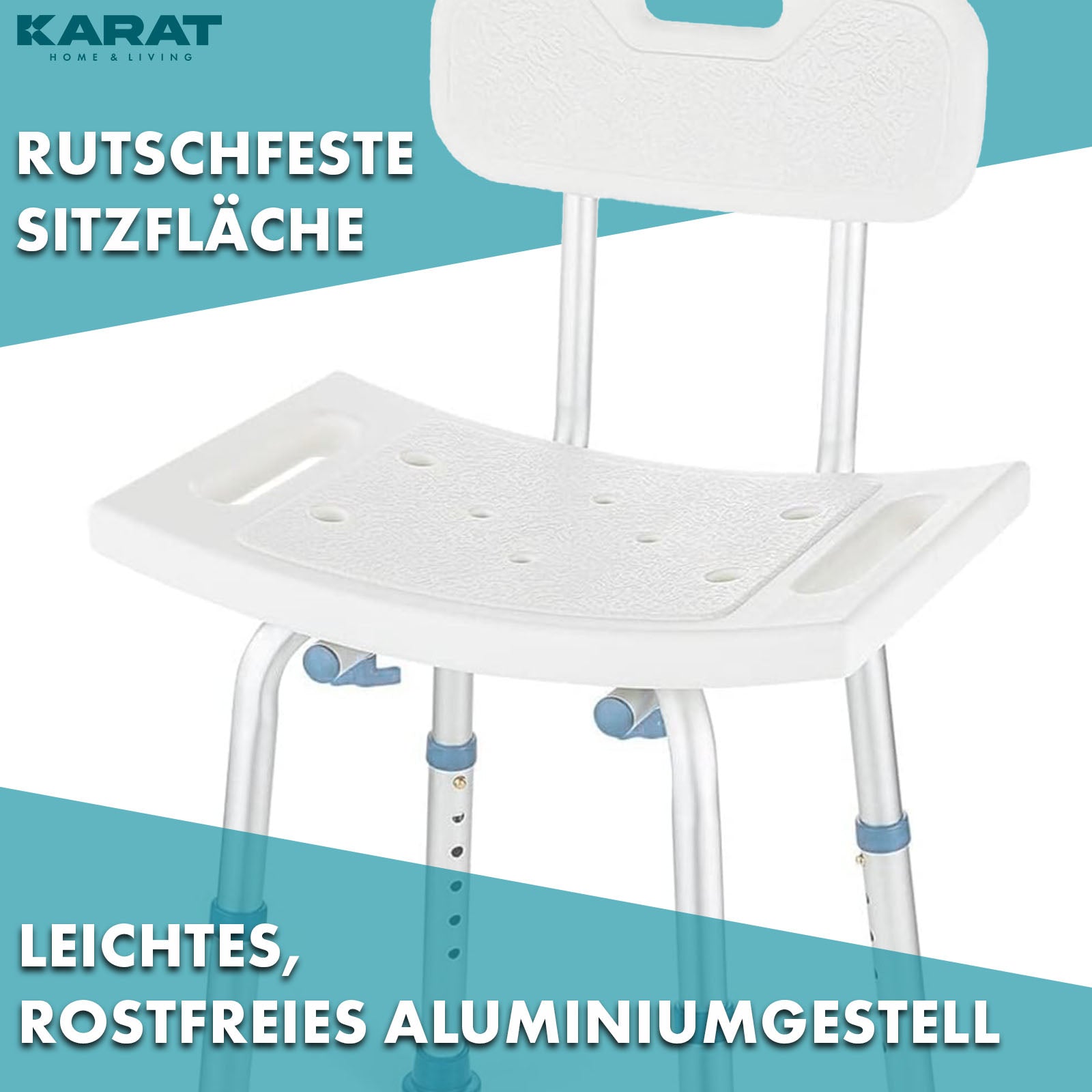 Duschhocker | Jonah | Höhenverstellbar mit Rückenlehne | Ergonomischer Badestuhl für Bad & Dusche, rutschfest & stabil, belastbar bis 150 kg