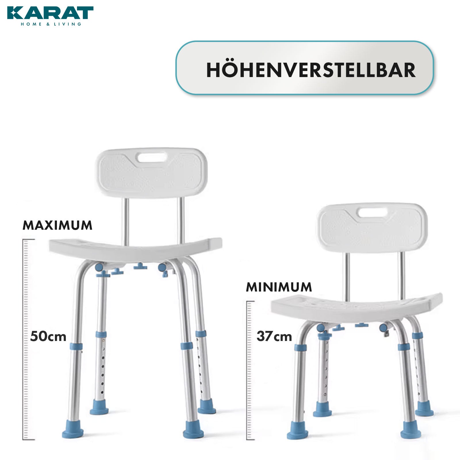 Duschhocker | Jonah | Höhenverstellbar mit Rückenlehne | Ergonomischer Badestuhl für Bad & Dusche, rutschfest & stabil, belastbar bis 150 kg