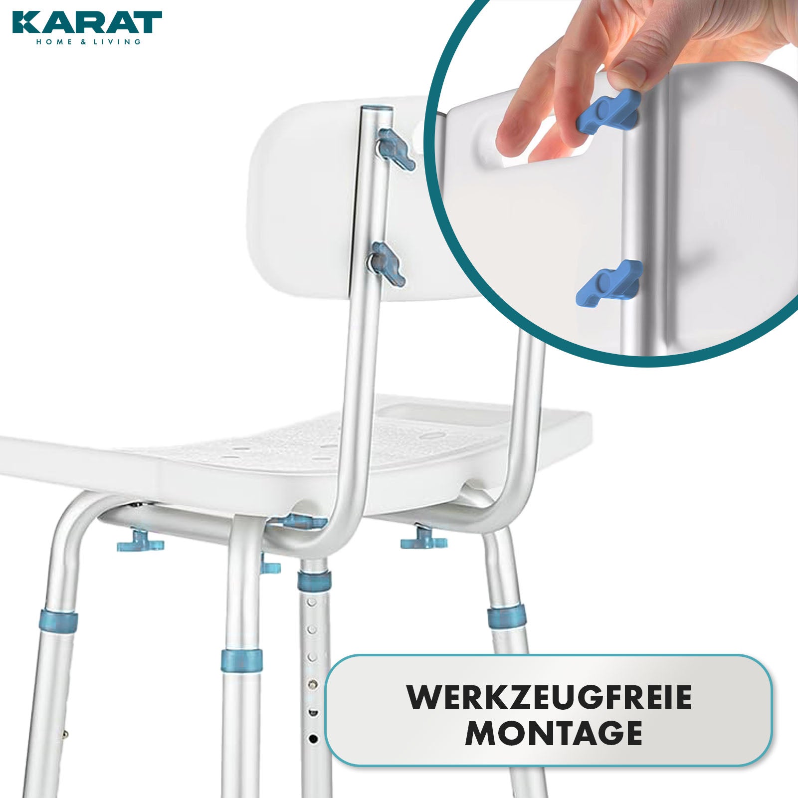 Duschhocker | Jonah | Höhenverstellbar mit Rückenlehne | Ergonomischer Badestuhl für Bad & Dusche, rutschfest & stabil, belastbar bis 150 kg