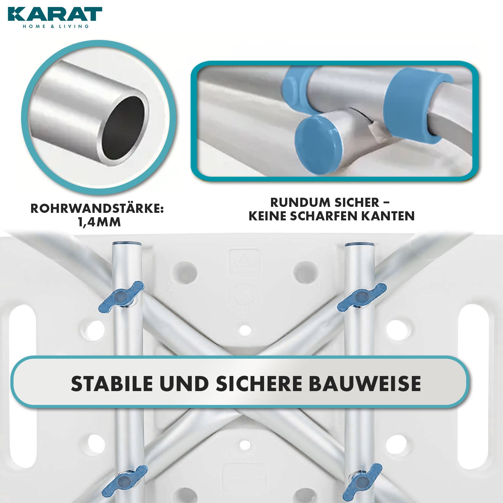Duschhocker | Jonah | Höhenverstellbar mit Rückenlehne | Ergonomischer Badestuhl für Bad & Dusche, rutschfest & stabil, belastbar bis 150 kg