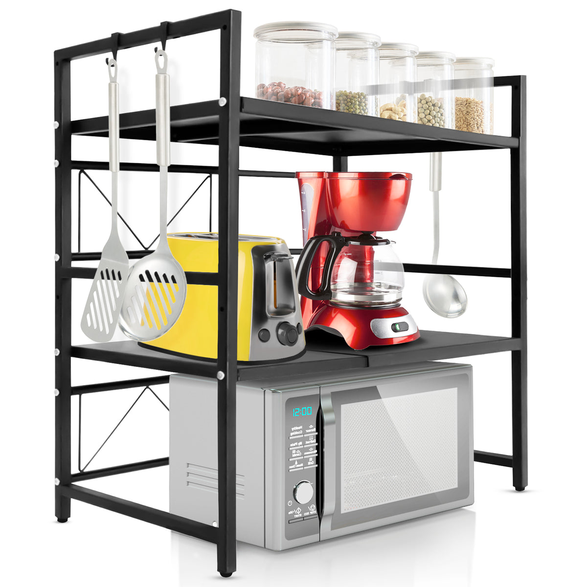 Mikrowellenregal | Durango | Verstellbarer Küchen-Organizer mit 3 Haken | In 2 Größen verfügbar