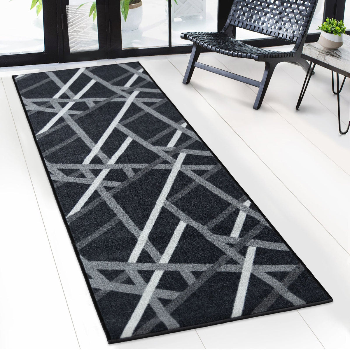 ✂ Teppichläufer | Printed | In Anthrazit & Braun | Moderner Läufer mit Streifen-Design & rutschhemmender Gel-Rückseite | Strapazierfähig & pflegeleicht