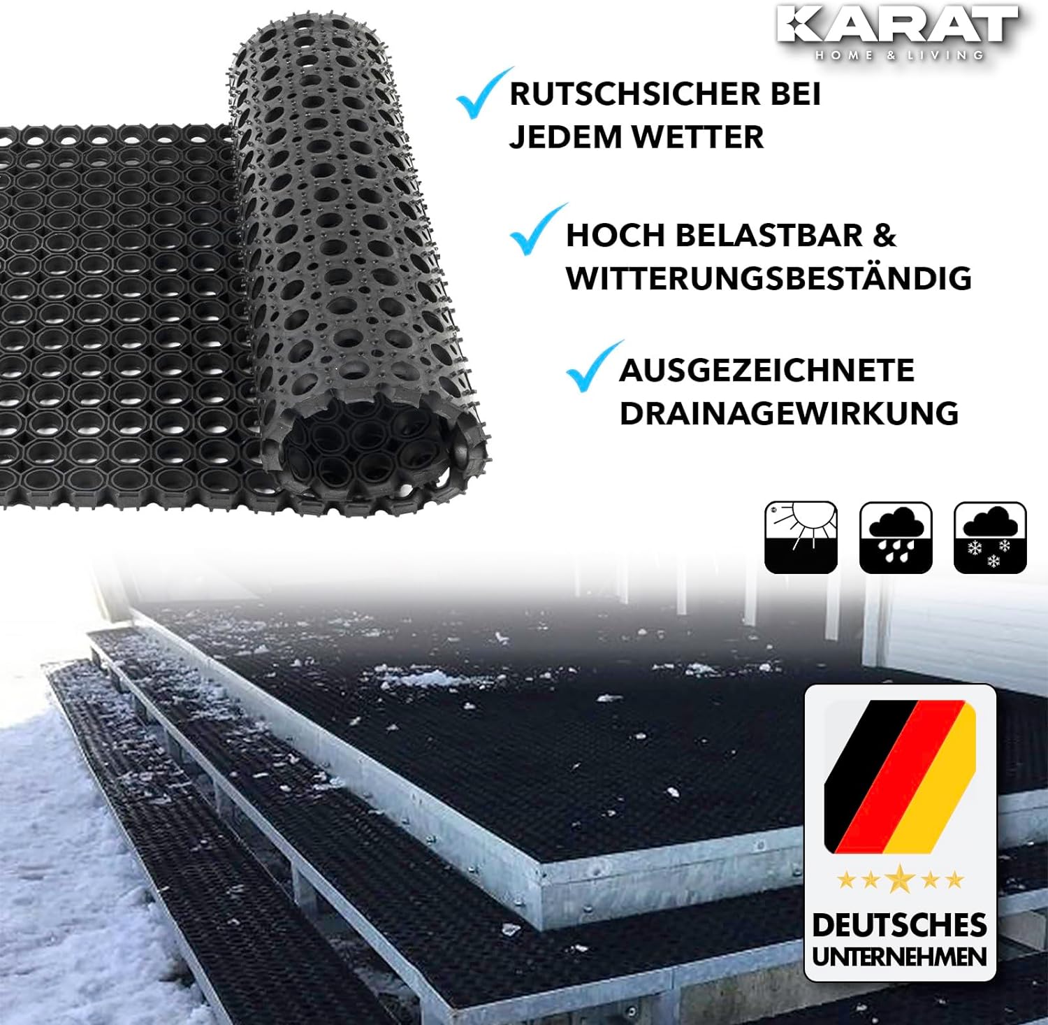 Ringgummimatte Octagon | Stärke: 23 mm | Wetterfeste Antirutschmatte