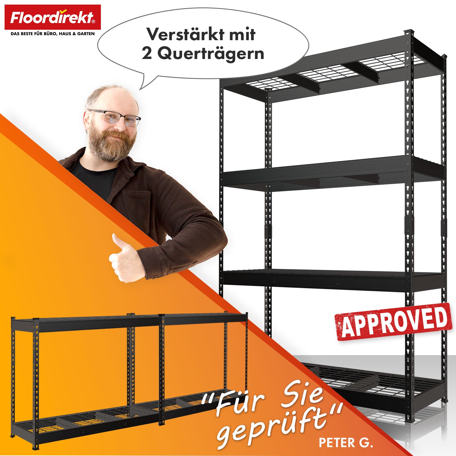 Schwerlastregal | Yukon Rivet | Stahlregal mit Gitterböden | 250–350 kg Tragkraft je Etage | Verschiedene Größen & Farben