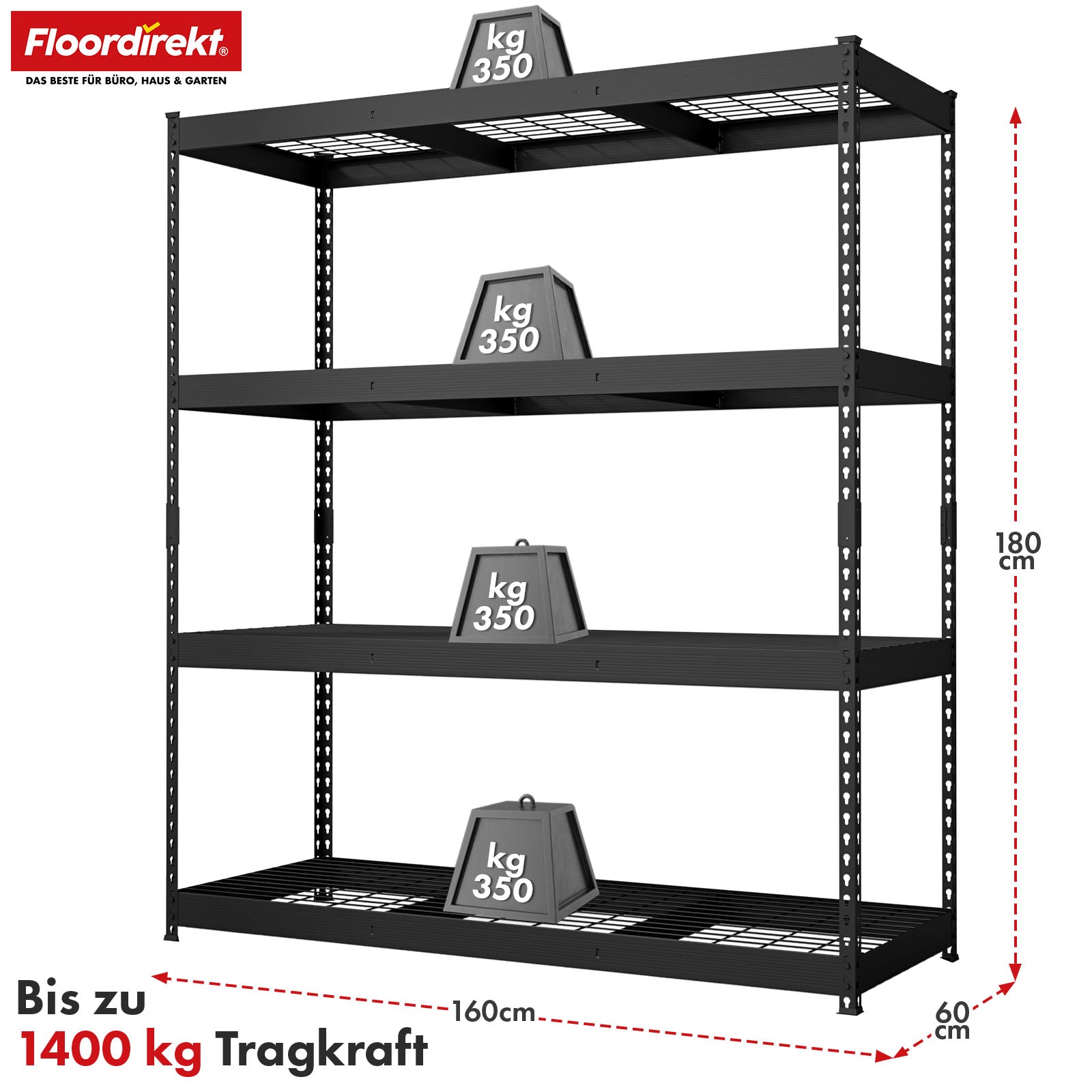 Schwerlastregal | Yukon Rivet | Stahlregal mit Gitterböden | 250–350 kg Tragkraft je Etage | Verschiedene Größen & Farben