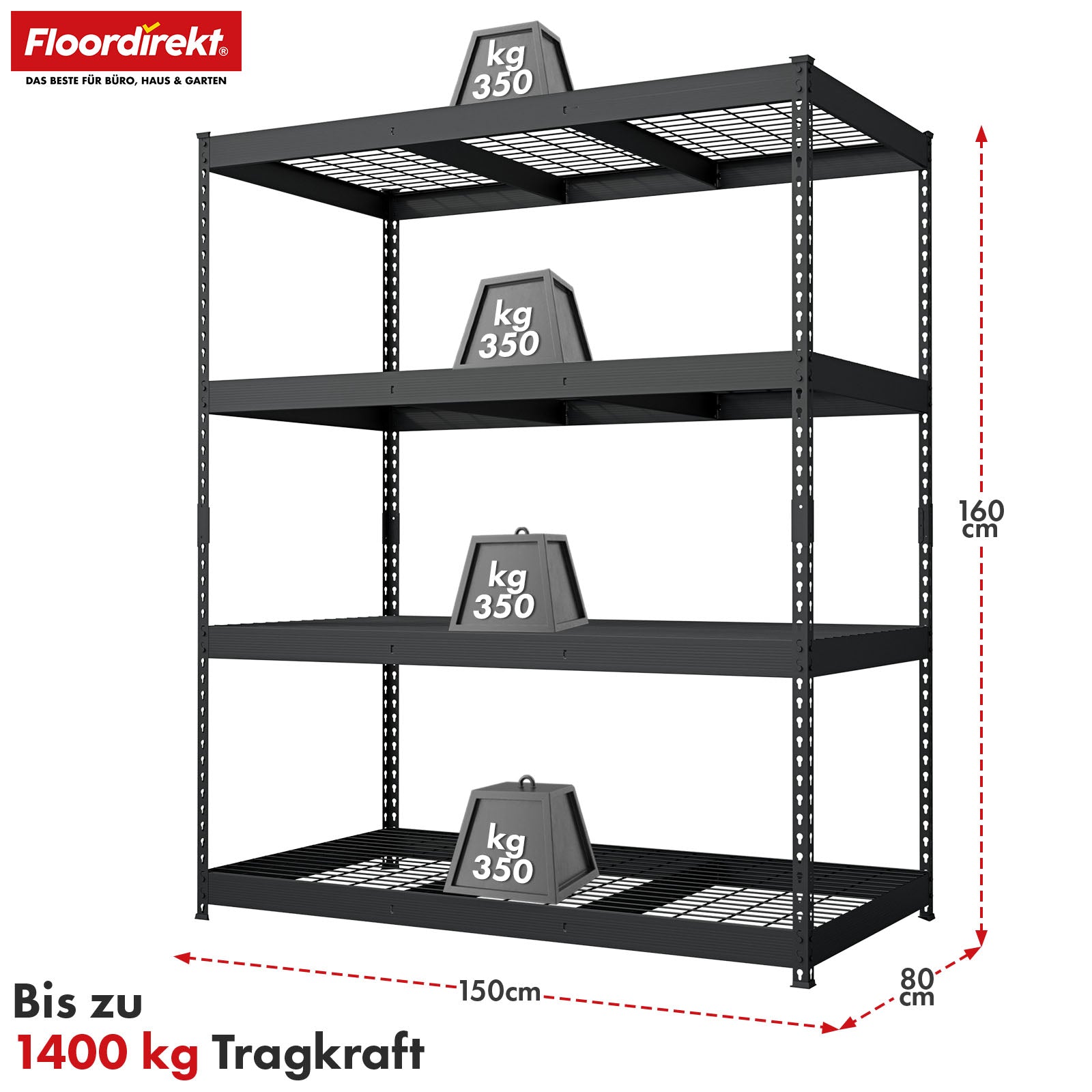 Schwerlastregal | Yukon Rivet | Stahlregal mit Gitterböden | 250–350 kg Tragkraft je Etage | Verschiedene Größen & Farben