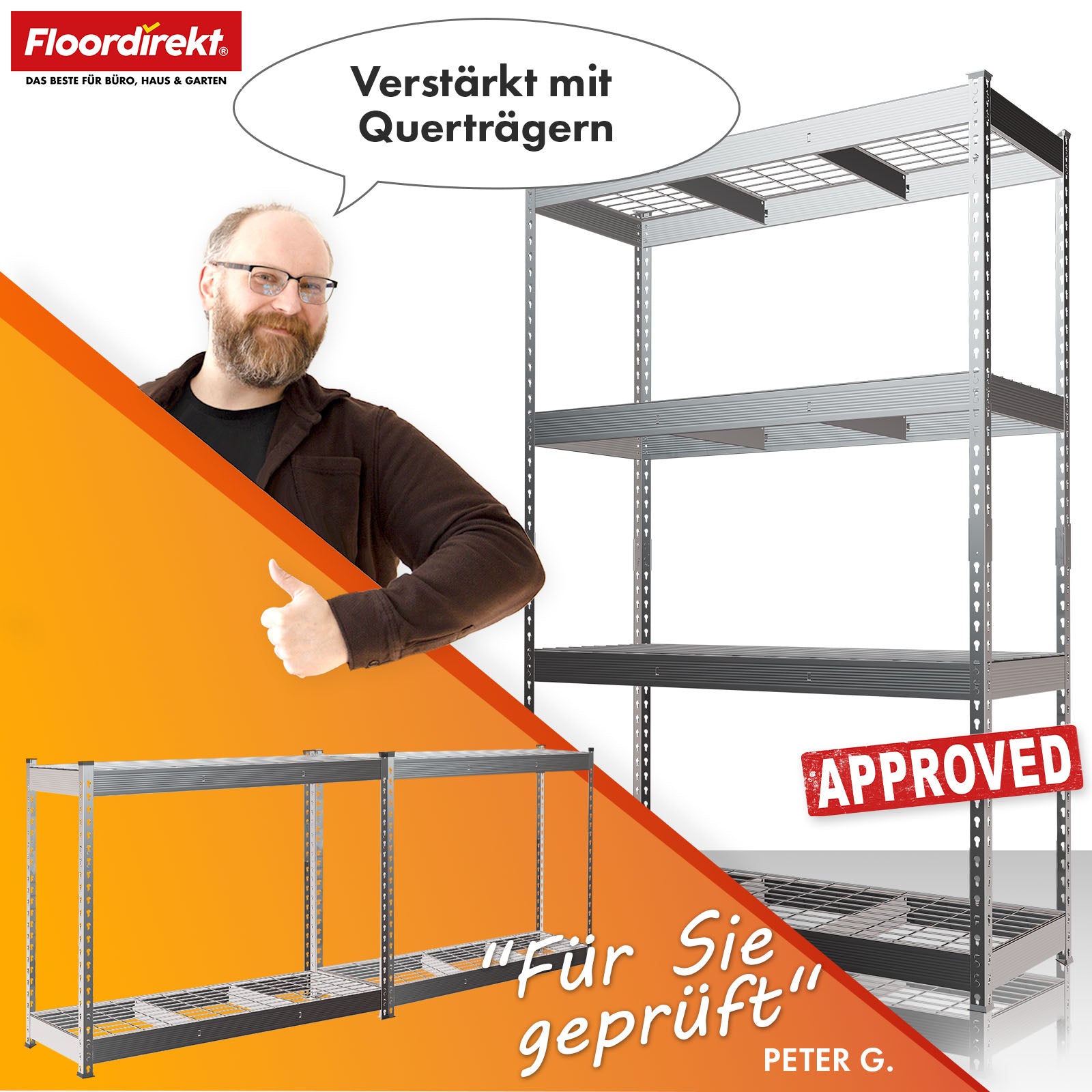 Schwerlastregal | Yukon Rivet | Stahlregal mit Gitterböden | 250–350 kg Tragkraft je Etage | Verschiedene Größen & Farben