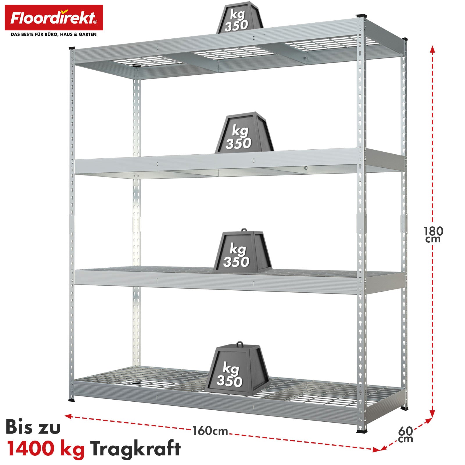 Schwerlastregal | Yukon Rivet | Stahlregal mit Gitterböden | 250–350 kg Tragkraft je Etage | Verschiedene Größen & Farben