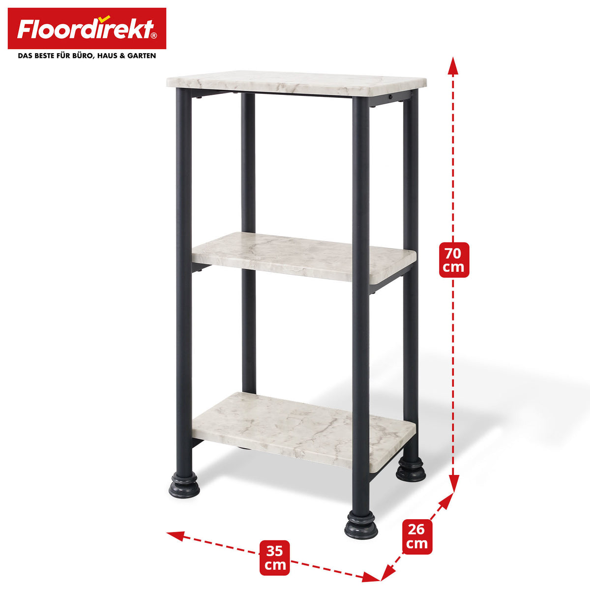 Standregal | Charles | Modernes Regal in Marmor-Optik mit stabiler Stahlkonstruktion | In 3 oder 4 Etagen erhältlich