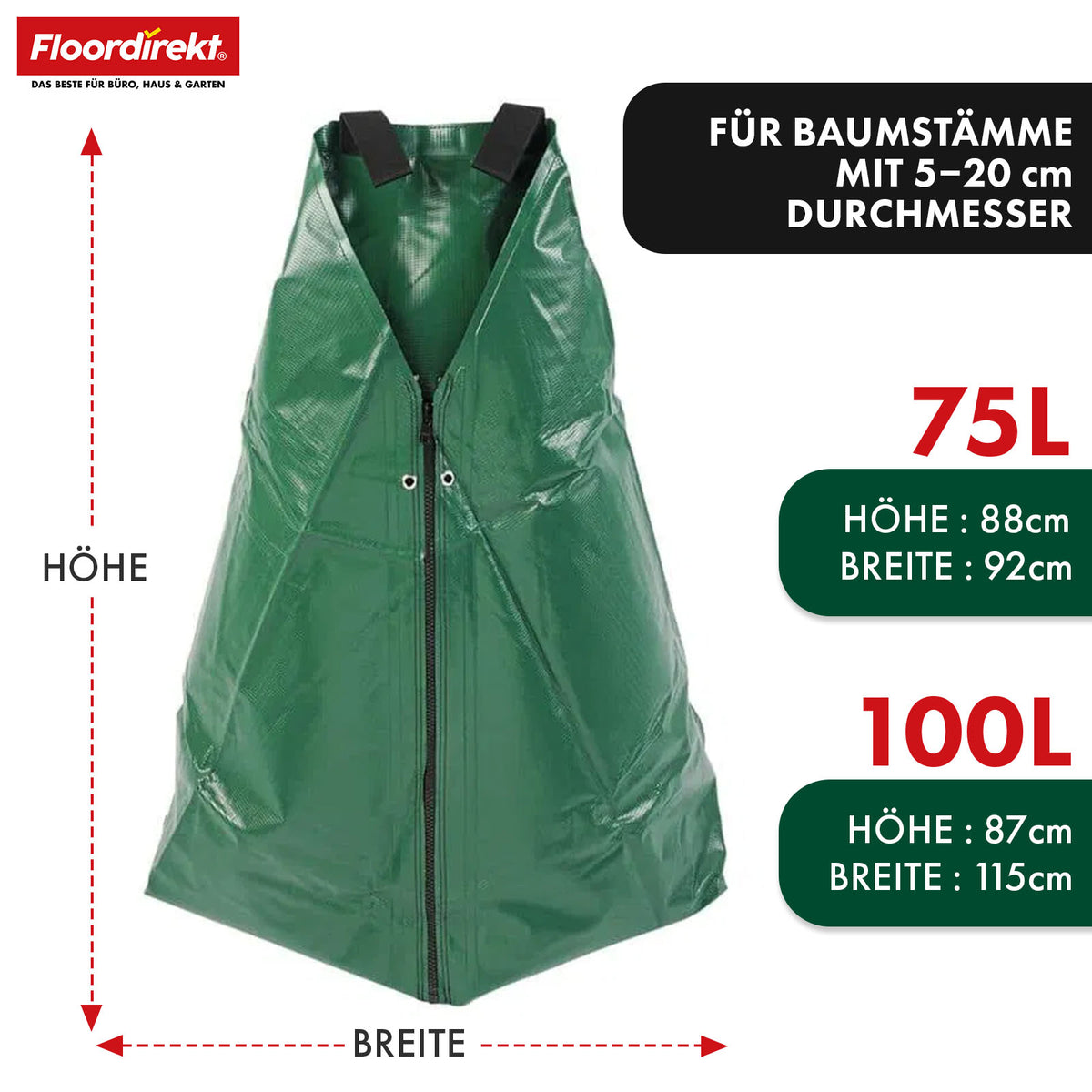 Bewässerungsbeutel für Bäume | 75L & 100L Wassersack mit Tropfsystem | Wiederverwendbarer Baumbewässerungssack aus PVC