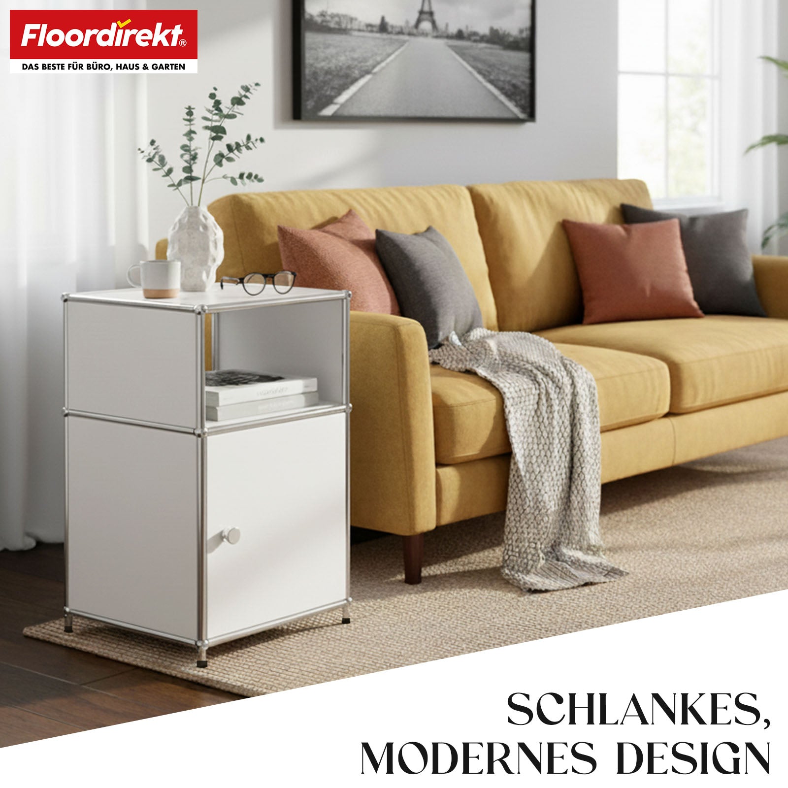 Metallregal | Concept Epure MK-040 | 3-stöckiges Aufbewahrungsregal mit Tür & & Ablageflächen | In mehreren Farben erhältlich