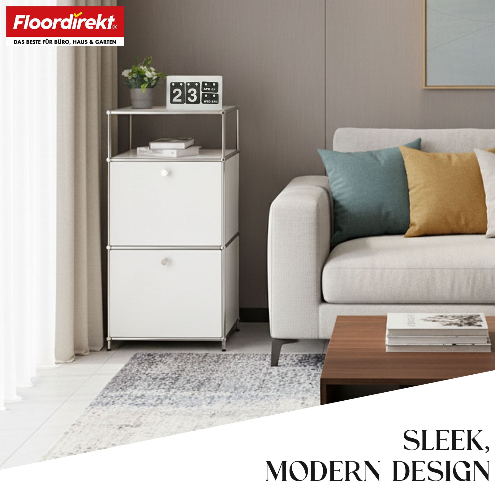 Metallregal | Concept Epure MK-120 | Aufbewahrungsregal mit verschließbaren Fächern, offenem Fach & Ablage | In mehreren Farben erhältlich