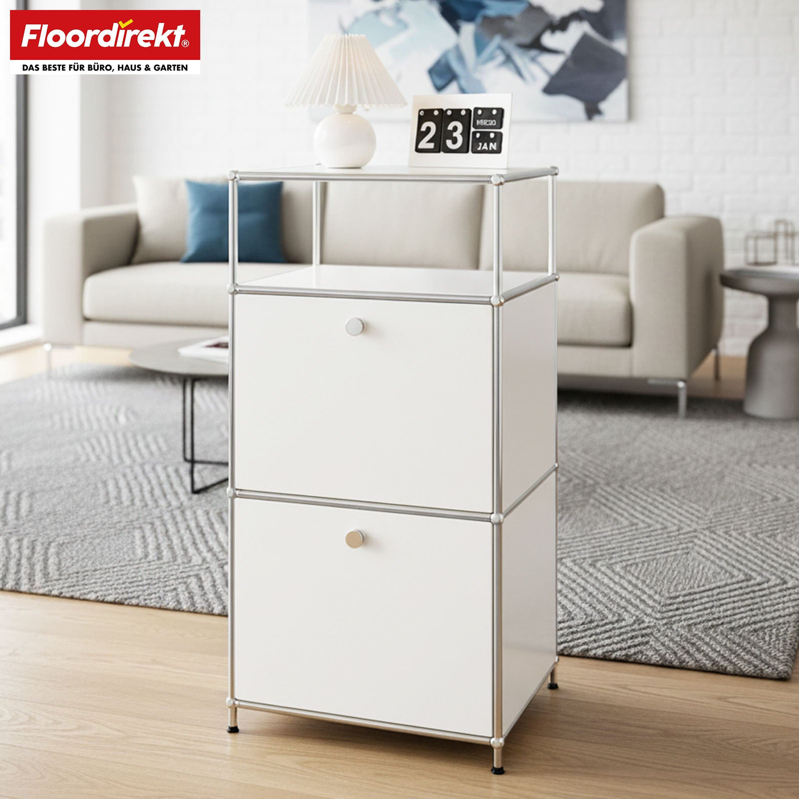 Metallregal | Concept Epure MK-120 | Aufbewahrungsregal mit verschließbaren Fächern, offenem Fach & Ablage | In mehreren Farben erhältlich