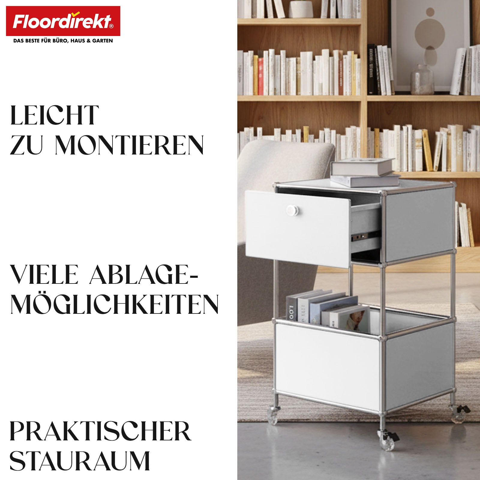 Metallregal | Concept Epure MK-145 | 3-stöckiger Rollcontainer mit Schublade & Ablagen | In mehreren Farben erhältlich