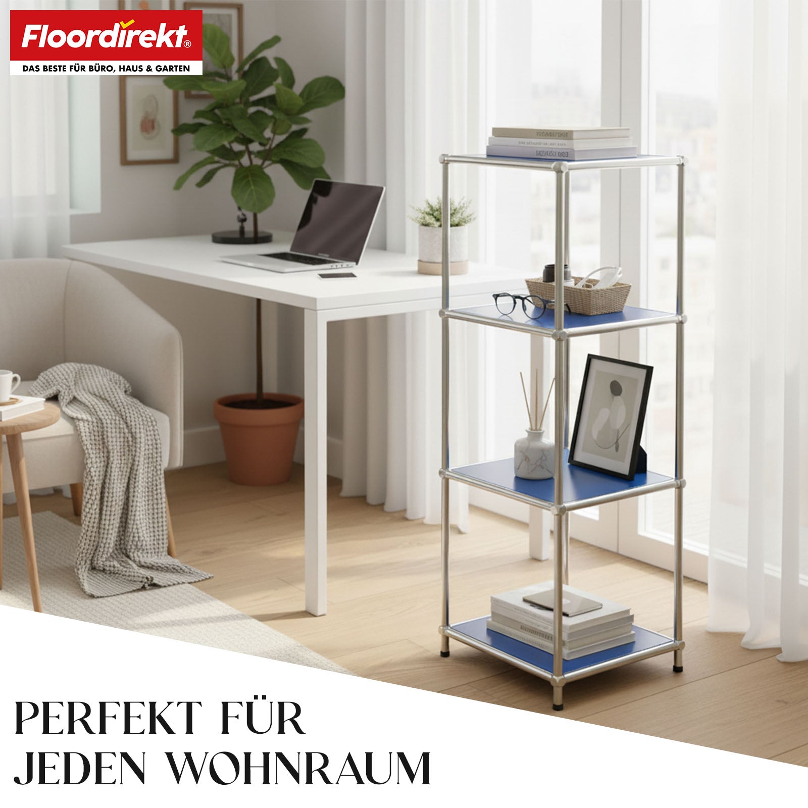 Metallregal | Concept Epure MK-005 | 4-stöckiges Ablageregal mit offenen Ablagen | In mehreren Farben erhältlich