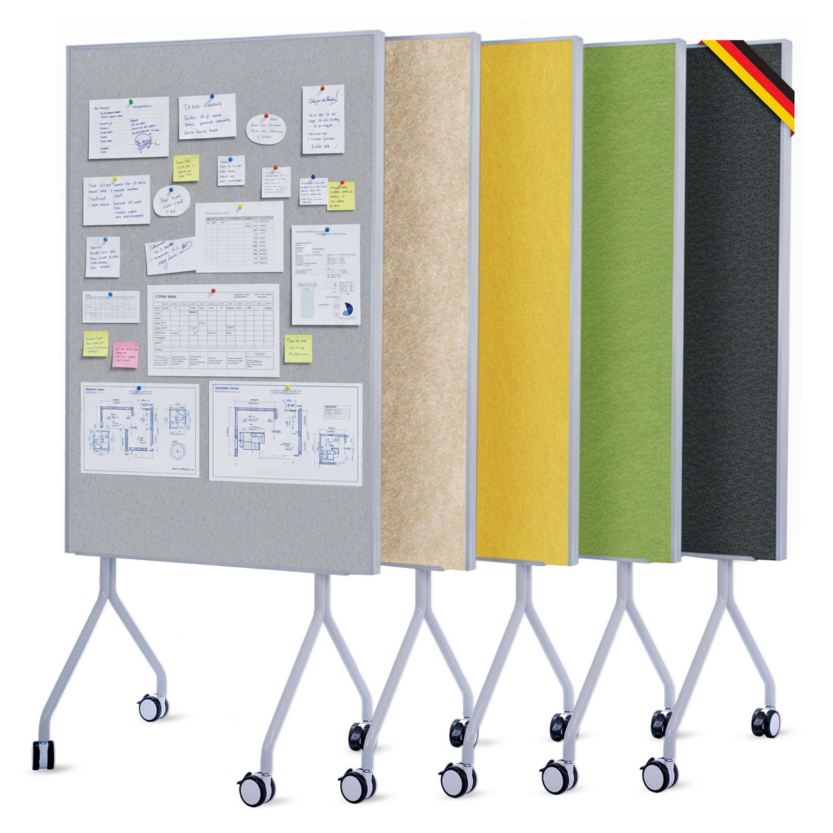 Mobile Präsentationstafel | Giant | Doppelseite Filztafel 80 x 120 cm mit feststellbaren Rollen & Ablage | Erhältlich in mehreren Farben