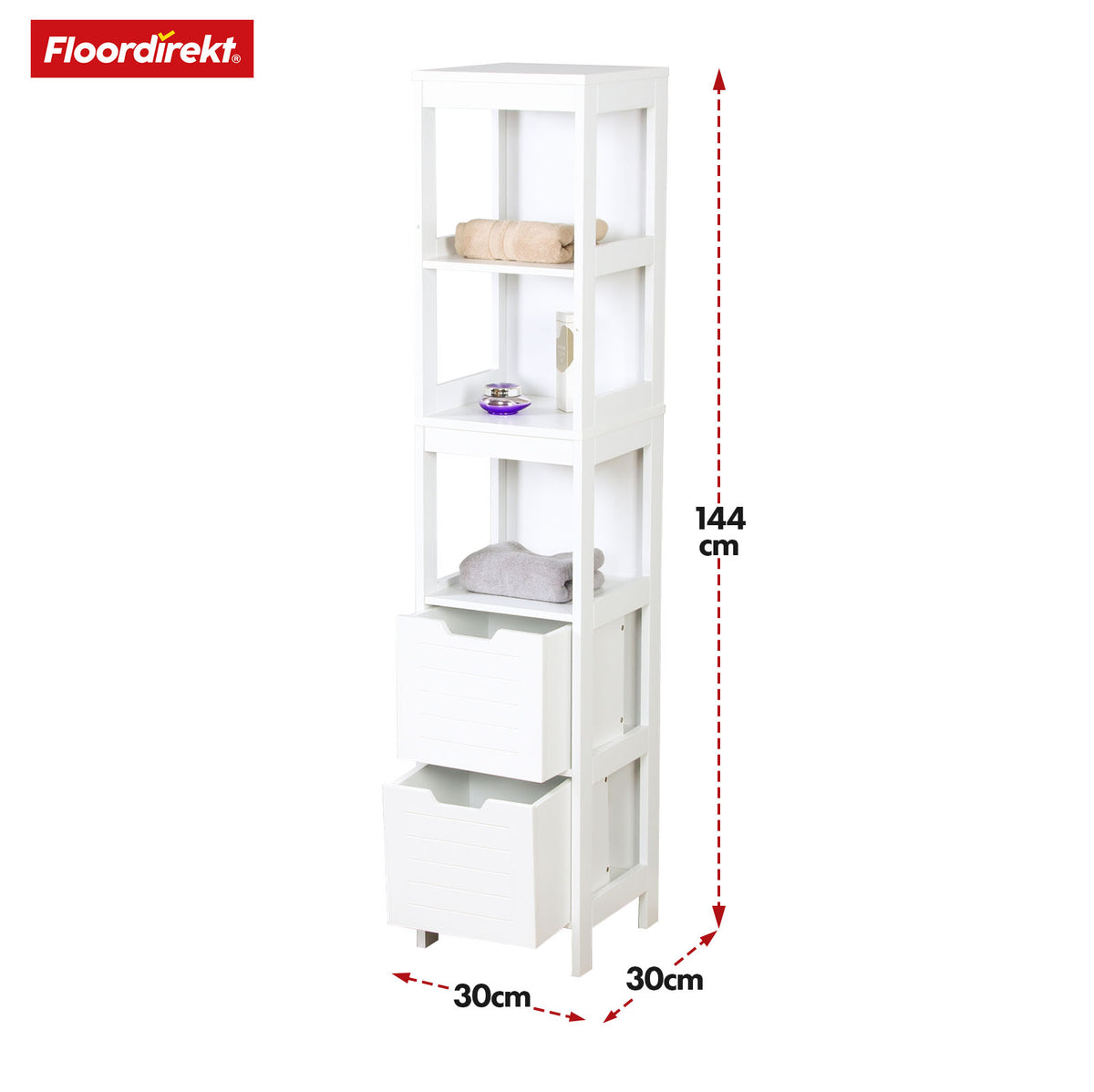 Badezimmerschrank | Idaho | Weißer Schrank mit 5 Fächer | Kompaktes Design für optimalen Stauraum