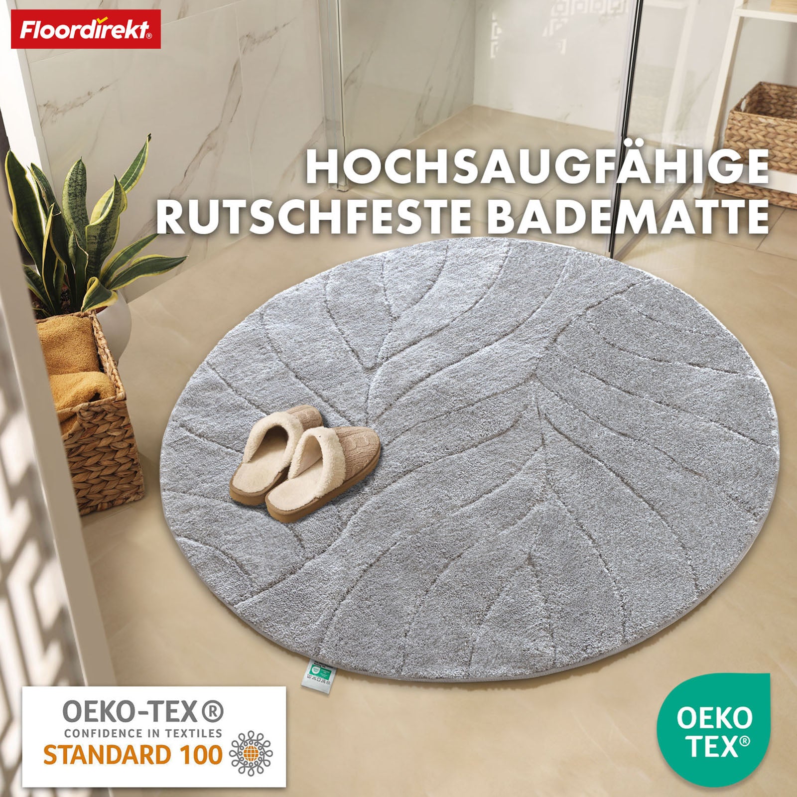 Badematte | Maris | Badteppich in Rund | Weiche Mikrofaser, rutschfest & für Fußbodenheizung geeignet