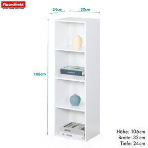 Bücherregal | Alaska | Weißer MDF-Bücherschrank mit 4 oder 5 Ebenen | schlank, modern & platzsparend