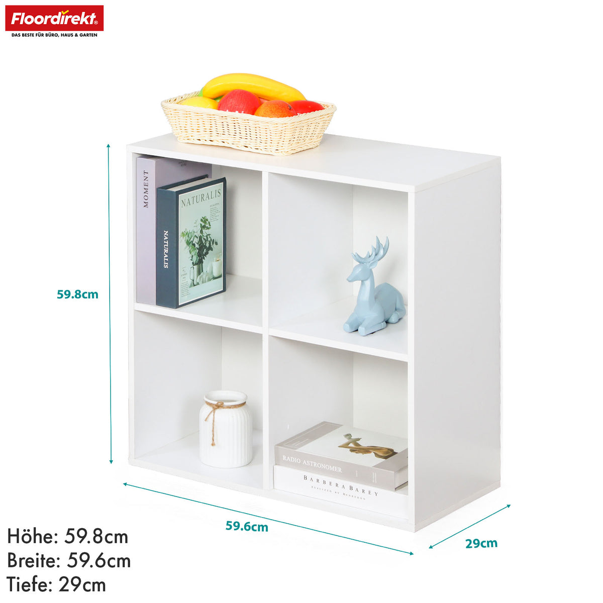 Bücherregal | California | Modernes, platzsparendes MDF-Regal mit Anti-Kipp-Sicherung in Weiß 4-8 offene Fächer