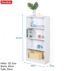 Bücherregal | Maine | Weißes Standregal aus Holz mit 3/4/6 Etagen | Offen & platzsparend für Wohnzimmer, Büro & mehr
