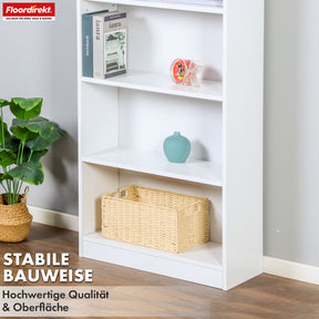 Bücherregal | Maine | Weißes Standregal aus Holz mit 3/4/6 Etagen | Offen & platzsparend für Wohnzimmer, Büro & mehr