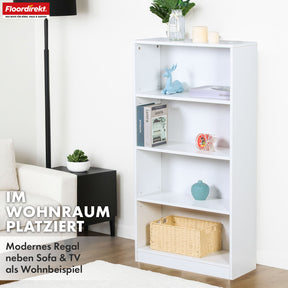 Bücherregal | Maine | Weißes Standregal aus Holz mit 3/4/6 Etagen | Offen & platzsparend für Wohnzimmer, Büro & mehr