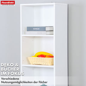Bücherregal | Maine | Weißes Standregal aus Holz mit 3/4/6 Etagen | Offen & platzsparend für Wohnzimmer, Büro & mehr