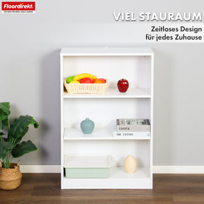 Bücherregal | Maine | Weißes Standregal aus Holz mit 3/4/6 Etagen | Offen & platzsparend für Wohnzimmer, Büro & mehr