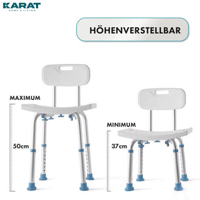 Duschhocker | Jonah | Höhenverstellbar mit Rückenlehne | Ergonomischer Badestuhl für Bad & Dusche, rutschfest & stabil, belastbar bis 150 kg