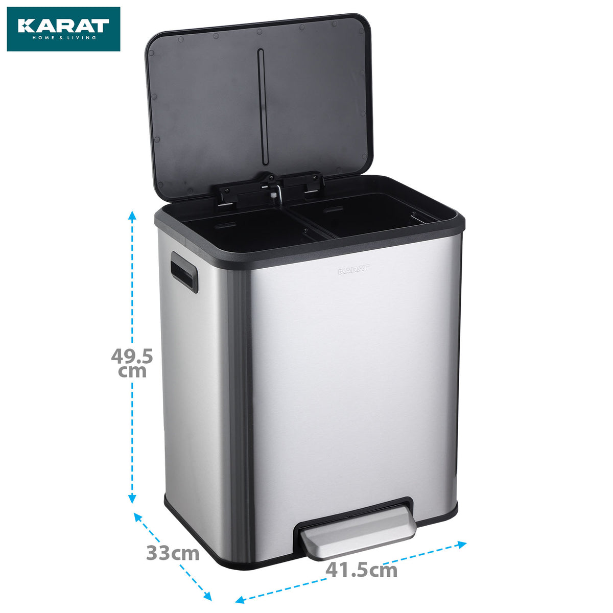 Mülleimer | Jack | 30 L Fassungsvermögen | 2-fach Mülltrennung | Soft-Close & Pedal | Edelstahl oder Schwarz