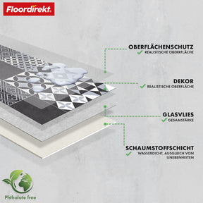 CV-Belag | Amadora 990D | Robuster Vinylboden mit stilvoller grauer Vintage-Fliesenoptik