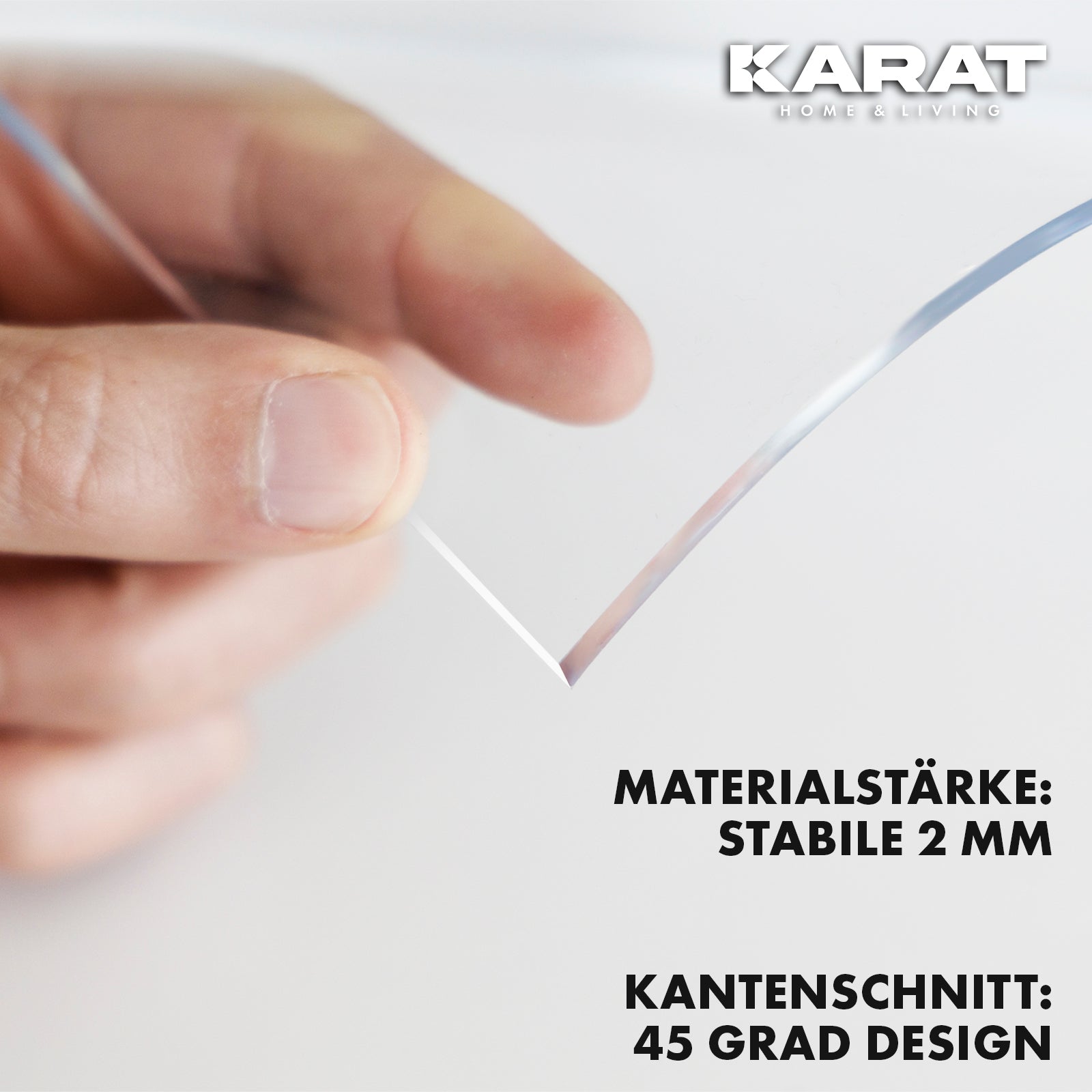 Transparente Tischfolie mit abgeschrägter Kante | Crystal | Glasklare Schutzfolie für Tische | Individueller Zuschnitt