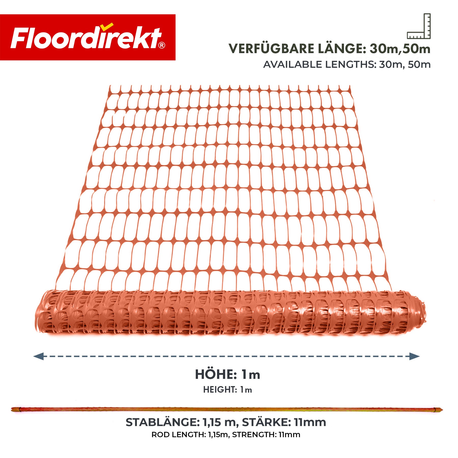 Absperrzaun Chester Set inkl. 20 Zaunpfosten & Kabelbindern | Bauzaunnetz 30 m / 50 m | Garten- & Warnzaun