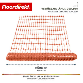 Absperrzaun Chester Set inkl. 20 Zaunpfosten & Kabelbindern | Bauzaunnetz 30 m / 50 m | Garten- & Warnzaun